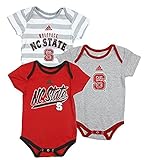 ノースカロライナ州立大学ウルフパックNCAAユニセックスBaby Infant Lilファン3ピースボディスーツセット、レッド – グレー – ホワイトグレーストライプ