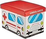 山善(YAMAZEN) スツール 子供用 救急車柄 幅48×奥行32×高さ32cm KS-48(AMB)