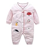エルフ ベビー(Fairy Baby)新生児服 カバーオールロンパース 前開き 長袖 春秋用 可愛いキノコ柄 ピンク 3M