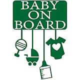TREZ BABY ON BOARD マストアイテムセット 哺乳瓶 ベビーカー ガラガラ ベビー服 ロンパース ステッカー 【BABY IN CAR】 (グリーン)
