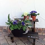 鉢棚：フラワースタンド　2段ブラウン（幅45cm、奥行き34cm、高さ30cm）[木製花台]