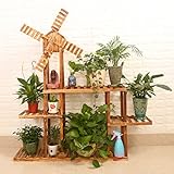 J-園芸ラック ラワースタンド フラワーラック木製の立っている植物棚木製の風車植物のための花棚鉢植えホルダー田舎スタイルの棚スタンドラック屋内または屋外用の棚棚、バルコニー、庭装飾用ラック115x23