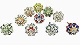 10 Pieces Dotted Mix Color Multi Flower Designed Ceramic Cupboard Cabinet Door Knobs Drawer Pulls & 