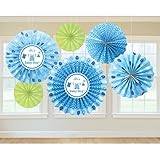 Amscan Cute Shower with Love Boy Baby Shower Party Paper Fan Decorations (6 Piece) Blue/Green [並行輸入品