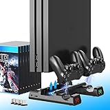 KUYIGAME PS4 Slim/PS4 Pro用垂直スタンド 冷却ファン2個付き デュアル充電ステーション PlayStation 4デュアルショックコントローラー用 ミニドングル4個付き ゲームストレージブラケットクーラー 10個 PS4/Pro/Slim用