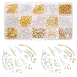 Arti-Cipesアクセサリーパーツセット ハンドメイド 金具 セット 9種類 1260個 パーツ DIY用 大容量 金具パーツ マルカン ペンチ 丸カン 座金 花座 カニカン パーツ 基礎パーツセット アクセサリー 紐止め 手作り 手芸 イアリング ハンドメイド 収納ケース付き (ゴールド+シルバー 1260個)