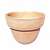 9号 ハート模様バラ柄 丸型中深鉢 植木鉢 おしゃれ 白薄化粧 穴あり 陶器 テラコッタ 27