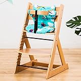 【ベビーチェア ハイチェア 高さ調節 木製 専用クッション付き】こどもと一緒に成長するチェア 高さ調節可能！ 安全ベルト付き ふかふかクッションセット チェア色：ナチュラル クッション色／柄：飛行機