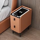 Sarinyベッドサイドテーブル 充電ステーション付きナイトテーブル 3色LEDライトサイドボード サイドテーブル 寝室 自宅用 寮用 おしゃれ 組立簡単 (オレンジ色,50*40*48cm)