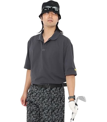 COBRA - 【COBRA／コブラ】胸元ストライプ ストレッチ 半袖モックネックシャツ・L・橙 COBRA／コブラ】胸元ストライプ ストレッチ 半袖モックネック