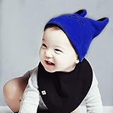 hotbest ベビー　ニット帽 新生児帽子 ベビー用帽 猫耳 冬 女の子 男の子 ニット帽 出産お祝い プレゼント　暖かい かわいい　防風・防寒・保温 春 秋 冬 (ブルー)