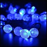 Jimeng　イルミネーション　ソーラー　LED　クリスマス　ストリングライト　充電式　30球　ソーラーライト　ボール型　ブルー