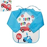 Seacan ベビー 幼児 お食事用 長袖 防水 エプロン かわいい柄 子供スタイ ビブ 保育園 ロングスリーブ 薄手 お着替え (クルマ)