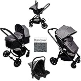 Red Kite Push Me Fusion Travel System - Platinum Grey with Diamond Gloss Black Chassis - Includes Ca