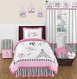 [スウィートジョジョデザイン]Sweet Jojo Designs Pink, Black and White Stripe Paris 4 Piece Childrens and Kids Twin
