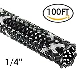 ペット高難燃性拡張可能な編組Sleeving 0.25 Inch (1/4") - 100 Feet ブラック BSFR-J-025-100-BK/WT