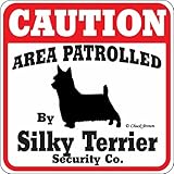 CAUTION AREA PATROLLED By Silky Terrier Security Co. サインボード：シルキーテリア 注意 警戒中 セキュリティ 看板 Made in U.S.A [