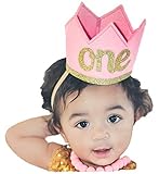 最初誕生日赤ちゃん女の子ピンクとゴールド" One "キラキラパーティークラウン