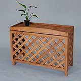 エアコン室外機カバー匠・ななめ格子（色：チーク）ヒバ材・木製【大型対応】