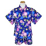 甚平 夏物 じんべいスーツ 日本製生地使用 パジャマ 桜花 朝顔 子供用 女の子（朝顔青95cm）