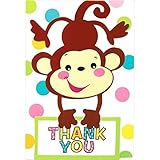 Adorable Fisher Price Baby Shower Party Playful Monkey Folded Thank You Card Paper 3 x 5 5/9 Pack of