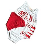 ミルク 哺乳瓶 デザイン ベビー服 ロンパース 帽子 付 (80)