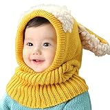 Vandot 子供 冬 帽子 スカーフ 一体 暖かい 快適 ニット帽子 赤ちゃん べびー ギャップ 犬 オシャレ 可愛い子供用 帽 襟巻 冬 耐用 ファッション-イエロー