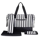 LakeRom 5pcs/set Large Capacity Stripe Baby Diaper Bag Nappy Changing Pad Travel Mummy Bag Tote Hand