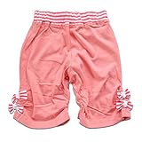 LOVE POWERS ハーフパンツ キッズ 女の子 裾 リボン ウエストリブ 綿100% パンツ 半ズボン 子供服 100cm 672130【ピンク・リブストライプ】