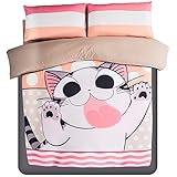 MeMoreCool Home Textile Japanese Anime Cartoon Kids Bedding Set Cute Cheese Cat Thicken Brushed Duve