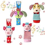 leoie Baby Rattle、漫画乳児幼児ベビー布おもちゃPiggy子犬手首ベル、ソックス、早期教育開発ソフト動物おもちゃfor Boys and Girls (4個/セット)