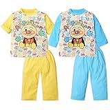 ベビー服 男の子 パジャマ 上下 アンパンマン 袖ロールアップ 腹巻き付 男児 (2.サックス/80cm)
