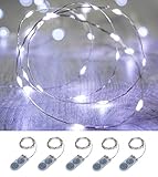 イルミネーション LED ライト ワイヤーライト 電飾 電池 式 クリスマス ツリー 飾り　MANATSULIFE (1.5M(15LED)Ｘ5 セット, ホワイト)
