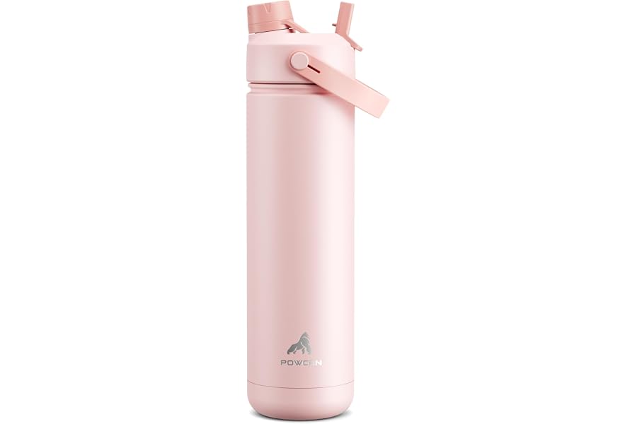POWCAN 768 ml Insulated Water Bottle, 2-in-1 Straw & Spout Lid, Leakproof, Keeps Cold 24H, Cupholder Friendly, Stainless Stee