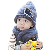 (よキーよ)Yokeeyo ニット帽子とマフラーのセット 肩まであたたかキャップ 赤ずきんちゃん風ストール 可愛い猫柄タグ付き 刺繍 とんがり帽子 赤ちゃん キッズ 男の子 女の子 男女児 秋冬 防寒