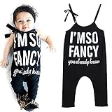 Karchi 子供オールインワン ベビー連体服　”I'M SO FANCY you already kown”アルファベットプリント 　吊りサロペットパンツ 　ベビー ロンパース　女の子用　普段着 カ