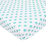 American Baby Company 100% Cotton Percale Fitted Crib Sheet, White with Aqua Dot by American Baby Co