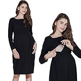 Sweet Mommy ボートネック タックワンピース ストレッチ素材 デコルテすっきり 大人可愛い バックスリット コクーンスカート 美シルエット 長袖 授乳ワンピ ママワンピ ポケット付き マタニ