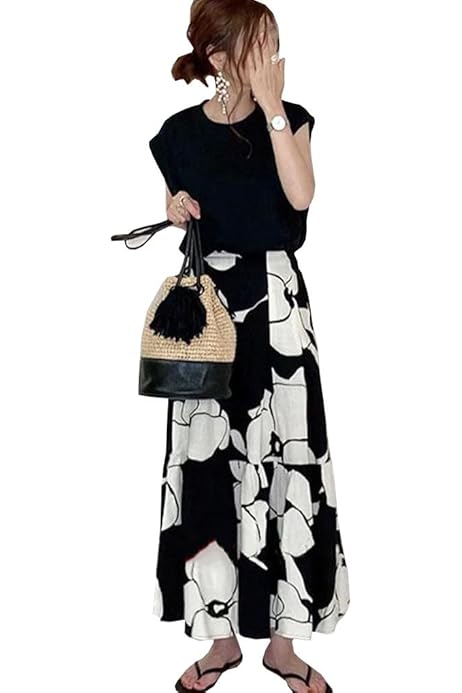 Amazon | [DYIOPMFGZ] セットアップ レディース 花柄スカート tシャツ  