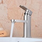 Hiendure ブラス真鍮（黄銅）ニッケル シングルレバー ワンホール 洗面所用水栓 (ニッケル)