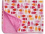 Baby Girl Blanket in Mod Owls on Pink Dimple Dot Minky - Great Travel Blanket by Polka Dot Moon