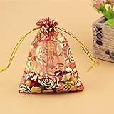elegantstunning　ウエディング用キャンディー袋　ギフト袋　バッグ 　小分け用ギフト袋　 小物収納ケース 小物入り　薔薇柄　7 * 9cm　レッド