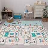 キッズラグ プレイマット 『エクスロード』 約118×176cm 撥水 水拭きOK リバーシブル 収納袋付き