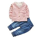 (ベビーゴー)babygo 子供 セットアップ 長袖シャツ＆デニムパンツ ベビー服 長袖 肌着 春秋 ピンク 100