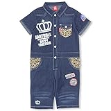 BABYDOLL（ベビードール） ヒョウ柄切替半袖つなぎ デニムオールインワン 子供服 ベビー 100cm デニム