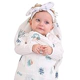 赤ちゃん おくるみ 多用途 ガーゼタオル 新生児 多層ひざ掛け ブランケット寝袋 綿100% & カチューシャ ベビー用 コットン 出産祝い ヘアバンド (多彩柄) (フルーツ) (樹)