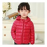 子供　キッズ　軽量　保温　ダウンジャケット　コート　男の子　女の子　フード付き　着心地良い　レッド　140