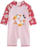 [Vaenait Baby] 0-24ヶ月UVカット ラッシュガードベビー子供男の子長袖ワンピース水着 Baby Tanning Bear Pink S