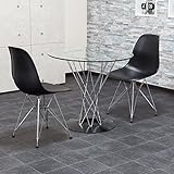 【ダイニングテーブルセット 2人用】洗練されたデザイナーズ ダイニング3点セット ★イームズチェアDSR サイクロンテーブル イサムノグチ 螺旋スチールフレーム リプロダクト テーブル：クリアガラス・チェア：ブラック