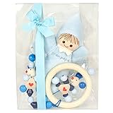 出産祝い ベビーギフト granpapa（グランパパ） ベビーぬいぐるみリサちゃんとはじめての木のおもちゃ＋おもちゃホルダーのギフトセット sterntalar HEIMESS (ブルーセット)